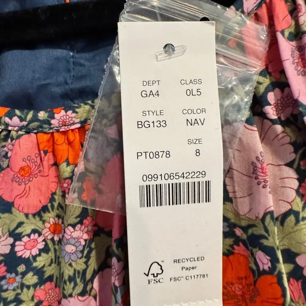 New J. Crew Side-Cutout Floral Dress Orange Tiered Back Zip Puff Sleeve Sz 8